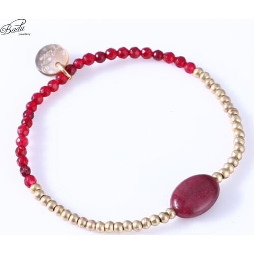 Badu Natural Stone Beads Bracelet Charm Women Gold Copper Beaded Big Size Bracelets Daily Fashion Jewelry