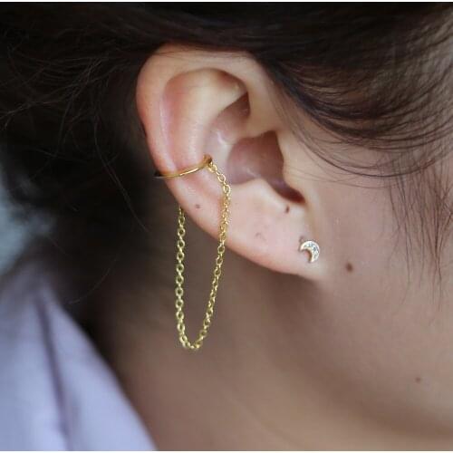 Tassel chain jewelry earring 925 sterling silver material simple circle cuff with chain no piercing earring