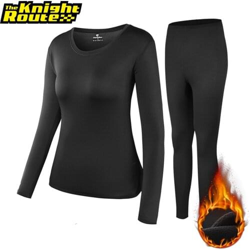Black Motorcycle Jacket Fleece Lined Thermal Underwear Set Winter Moto Jacket +Pants Skiing Suit Winter Warm Clothing Women