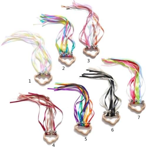 Montessori Wooden Rainbow Ribbon Rattle Hand Kite Toys Baby Develop Hearing Recognition Sensory Shower Birthday Gift