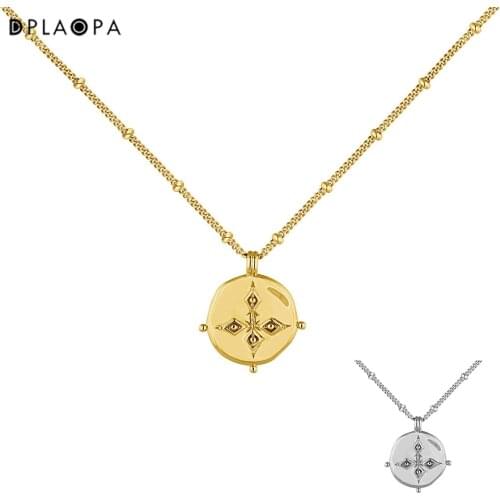 DPLAOPA 925 Sterling Silver Gold Plated Metal Coins Cross Pendant Long Chain Necklace 2021 Choker Luxury Jewelry Wholesale