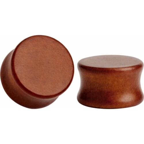 Double flared brown plain ear plugs wood ear tunnels piercing body jewelry sell by pair from 8mm to 50mm large plugs