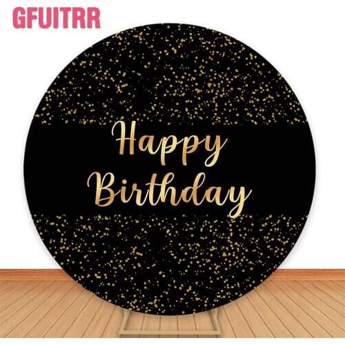 GFUITRR Goden Sliver Glitter Photo Backdrops Happy Birthday Photography Backgrounds Round Elastic Decorations Photo Booth Props