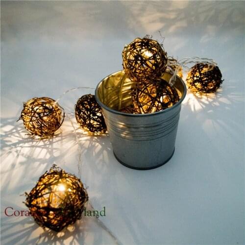4M 20 Pcs Natural Brown Rattan Ball Fairy String Lights AA Battery Operate For Holiday Wedding Party Garlands Garden Decoration