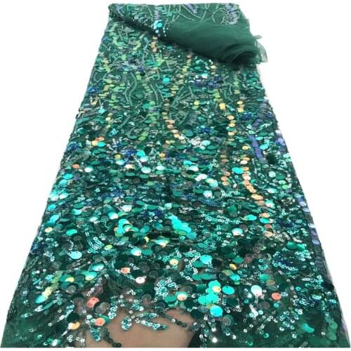 ​Hot Sale 2021 Nigerian Lace Fabrics Latest sequins Mesh African Lace Fabric Lace French Net Fabric Wedding Dress Green RF-225