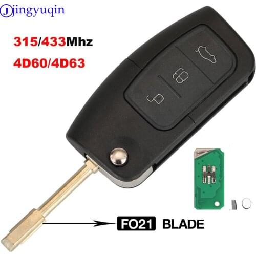 Jingyuqin 3 Buttons 433mhz 4D60 Chip Flip Car Blank Key Shell Cover for Ford Focus Fiesta C-Max S-Max Ka Mondeo Galaxy
