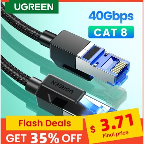 UGREEN Ethernet Cable CAT8 40Gbps 2000MHz CAT 8 Networking Nylon Braided Internet Lan Cord for Laptops PS 4 Router RJ45 Cable