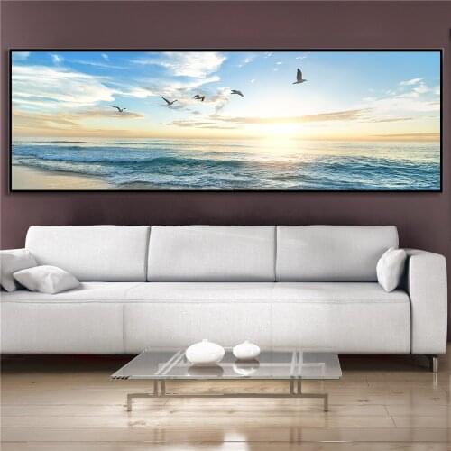 Beautiful Ocean Landscape Painting Blue Sky White Clouds and Sailboat Poster HD Printing Canvas Painting Interior Decoration
