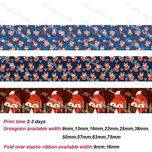 Fox character printed grosgrain ribbon DIY handmade Wedding decoration materials Clothing accessories 50 yards