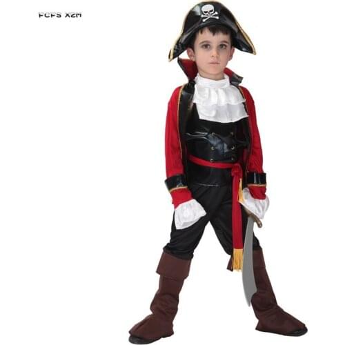 Boys Halloween captain Costumes Kids Children Pirates of the Caribbean Cosplay Carnival Purim Stage show Role play party dress