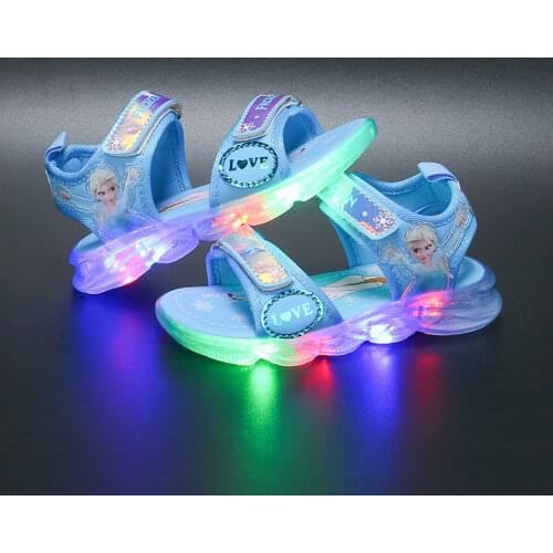 Disney summer new Korean Frozen childrens sandals led glowing lights baby girls beach shoes