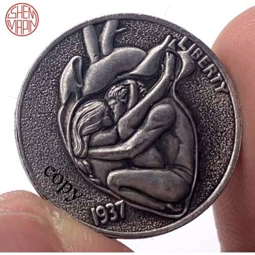 Love Heartbeat 1937 Hobo Nickel Coin Skull Bull Cents Copy Coin Copper Coins Collectibles Copy Coin