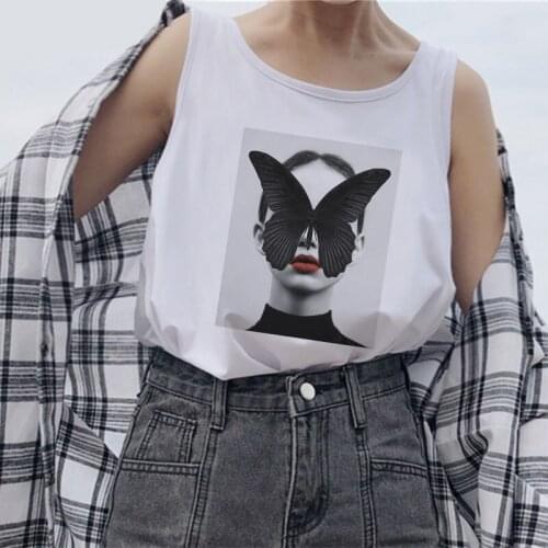Camisole Tank Tops Women Tshirt Modernist Sexy Feather lady Butterfly Female Casual Harajuku Loose O-Neck Plus Size Sleeveless