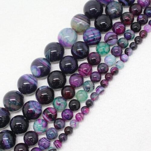 Mini.order is $7! 4-12mm Red Purple Stripe Banded Multicolor Agates Onyx Round DIY Spacer Loose Beads 15"