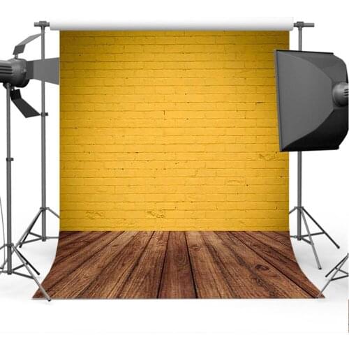 MOCSICKAYellow Brick Wall Photo Backdrop for Family Photographers Wood Floor for Children Props F-1597