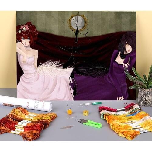 Cartoon Girl Woman Printed 11CT Cross-Stitch DIY Embroidery Patterns DMC Threads Knitting Sewing Needlework Painting Stamped