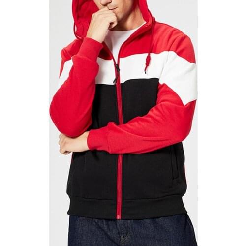 2021 New Autumn Men Hoodie Color Block Zipper Winter Hooded Jacket Drawstring Pockets Sweatshirt Male Hooded Jacket