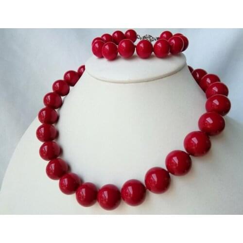 14mm round mother Red shell pearl necklace bracelet set