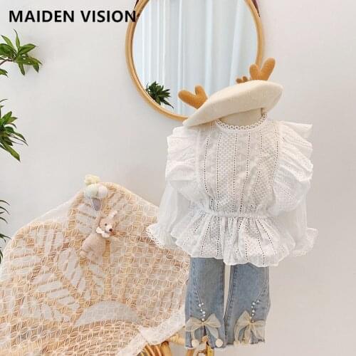 2021Spring summer Girls Fashion clothing set Baby Suit Long sleeve Lace shirt +jeans Kids Clothes Girl Suit Baby girls outfit