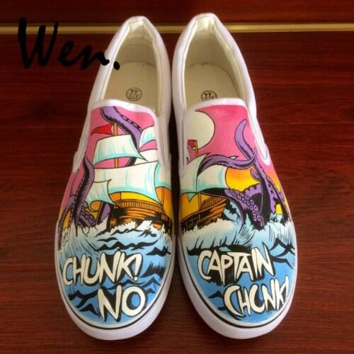 Wen Canvas Shoes Design Slogan Chunk! No,Captain Chunk! Hand Painted Shoes Custom Slip On Boys Girls Low Flat Platform Sneakers
