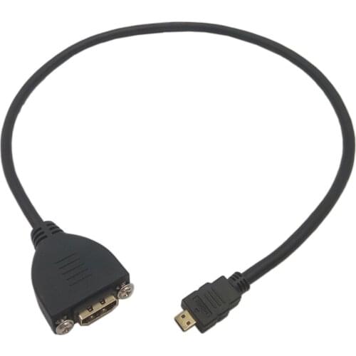 Gold Plated High Speed Micro HDMI-compatible Male to HDMI-compatible Female Extension Cable With Screw Panel Mount