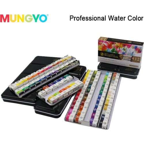 MUNGYO Professional watercolor paints MWPH series 12/24/48 colors pigment pan type iron packing art drawing paint