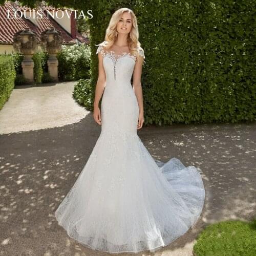 LOUIS NOVIAS Mermaid V-neck Tight Wide Waistband Hip Dream Sexy Brush Train Illusion Open Back Delicate Embroidery Wedding Dress