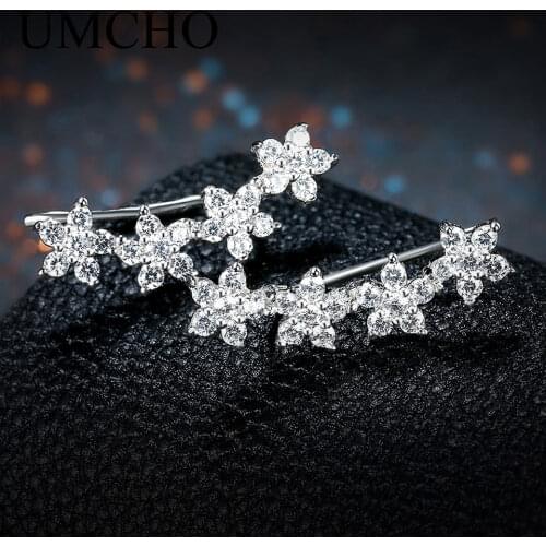 UMCHO Flowers Real 925 Sterling Silver Clear Cubic Zircon Earrings for Women Girls Daily Fashion Simple Design Fine Jewelry