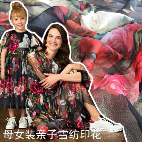 Dog printed chiffon polyester fabric cloth 145 cm width shirt dress children parent-child sewing fabric alibaba express