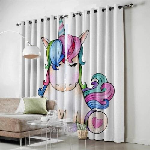 Cartoon Pink Unicorn Windows Curtains Darkening for Living Room Bedroom Decorative Kitchen Curtains Dropshipping