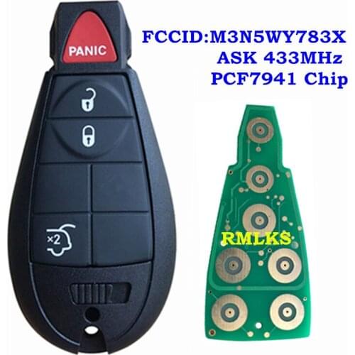 For Chrysler 3+1 Button Smart Key Fobik Remote Wthout Logo 433Mhz PCF7941 Chip FCC:M3N/IYZ-C01C