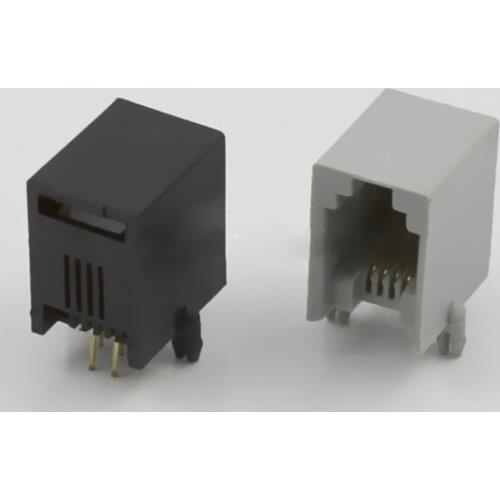 10pcs RJ11 Type Connector Cable Adapter Telephone Microphone Socket Telephone Line Socket 616pcb-4p4c Black Gray