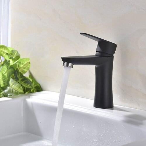 Modern Stainless Steel Basin Faucets Paint Black Bathroom Sink Vanity Tap Cold Hot Water Mixer Tap Deck Mounted Single Handle