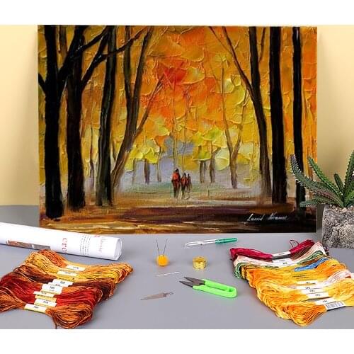 Oil Style My Family Printed Fabric 11CT Cross Stitch Complete Kit Embroidery DMC Threads Craft Handmade Stamped