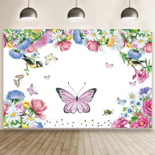 Spring Beautiful Butterfly Flowers Party Background Baby Show Table Decoration Photography Photos Newborn Bath Vinyl Backdrop