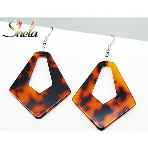 SHELA Big Acrylic Resin Dangle Drop Earrings for Women Brown Leopard Boho Bohemian Geometric Pendant Fashion Jewelry wholesale