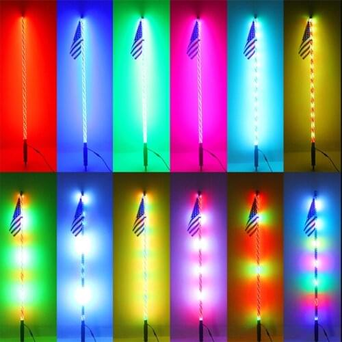 3/4/5FT RGB LED Flagpole Lamp Light Waterproof Bendable Remote Control Multi-color Super Bright Whip Light for SUV ATV UTV RZR