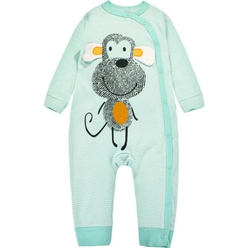 Y338 Autumn new cotton baby clothes long-sleeved leotard oblique open buckle baby Romper climbing clothes little monkey pattern