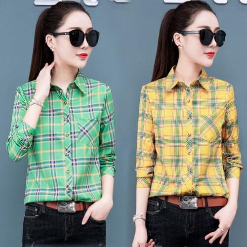 Women Plaid Shirts Blouse New 2021 Spring Fashion Long Sleeve Slim Office Shirts Tops Blusas Casual Shirt 5XL Plus Size