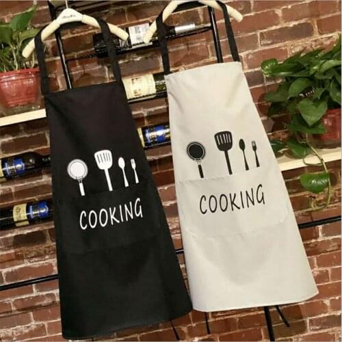 1PC Apron Black Knife and fork Print Brief Adult Water and Oil Proof Apron Kitchen Restaurant Cooking Bib Aprons with Pocket