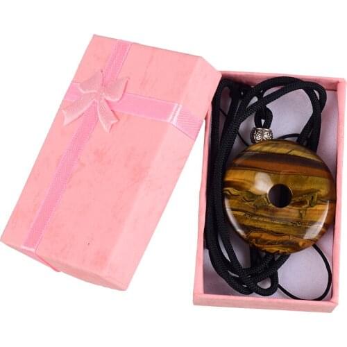 4 CM Donut Pendant Box Set With Necklace Natural Stone Fashion Chakra Pendants gift Crystal Quartz Healing Reiki Charm Jewelry