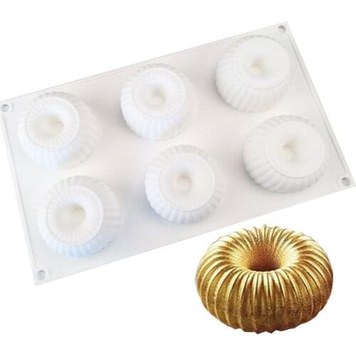 6 Cavity Spiral Ring Silicone Soap Cake Mold for Chocolate Ice Cream Jello Pudding Dessert Baking Pan Decorating Tool