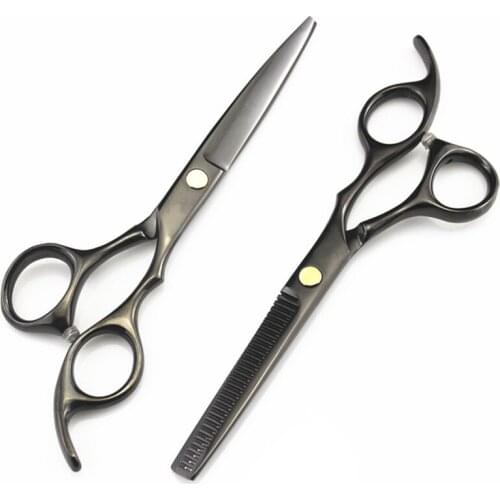 Professional Japan 440c 5.5 6 inch black hair scissors haircut thinning barber haircutting cutting shears hairdressing scissors