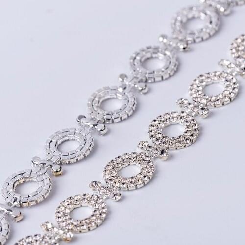 Cusack 1 yard 1.8 cm Crystal Rhinestone Trim Chain for Wedding Dress Applique Sewing on Brides Wedding Accessories Silver Circle