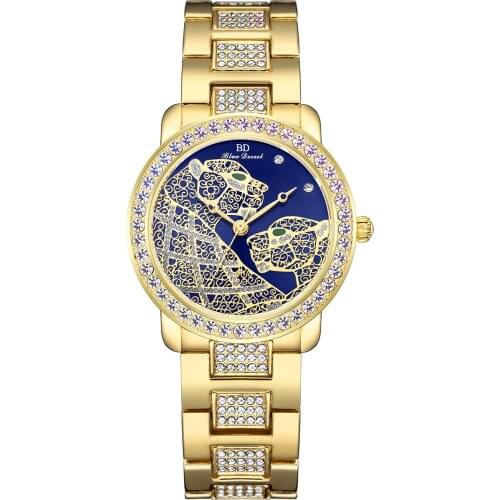 Double-Headed Leopard Gold Bracelet Watch Women Waterproof Fashion Full Diamond Small Dial Quartz Watch Female Ladies Watch