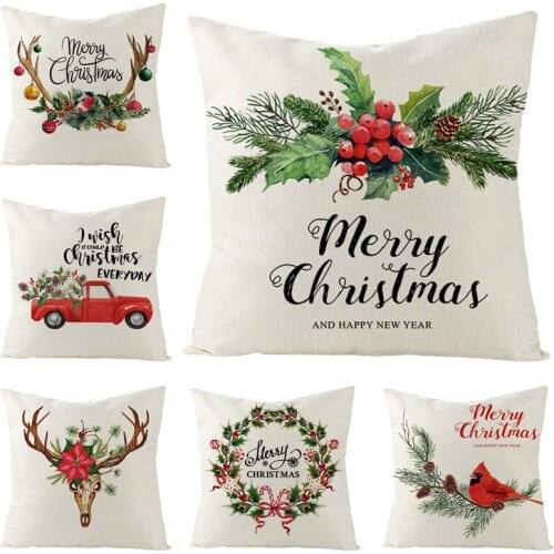 Merry Christmas Pillowcase Linen Cushion Cover Christmas Home Decoration Pillows Cover Sofa Cover Cushion Christmas Gift Pillows