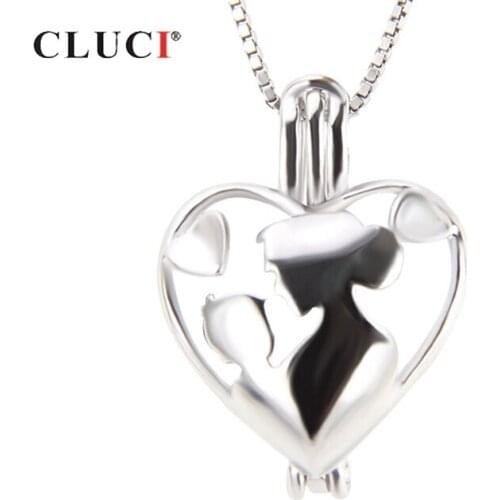 CLUCI Silver 925 Mother and Kid Heart Pearl Cage Locket 925 Sterling Silver Women Pendant Jewelry Mothers Day Gift SC234SB