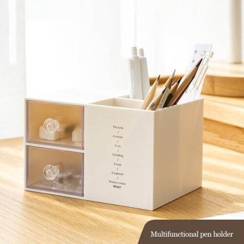 Pen Holder with Drawers Student Desk Storage Organizer Large Capacity Storage Box Makeup Box Multifunctional Office Stationery