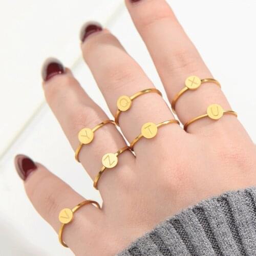 Letter ring stainless steel rings for women men gold couple initial ring womens fashion letter custom wedding women jewelry