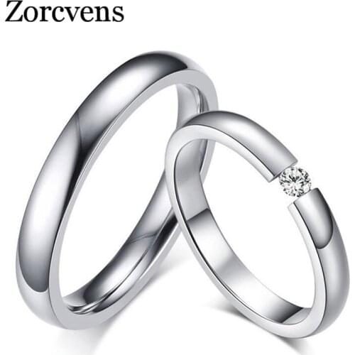 Modyle Silver Color Stainless Steel Wedding Rings for Women Men Bands CZ Stone Engagement Ring